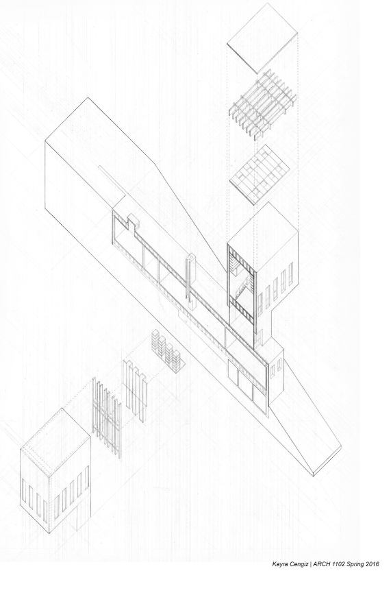 Simon Ungers – T-House – Wilton, New York. USA – 1988-92. Drawing by Kayra Cengiz