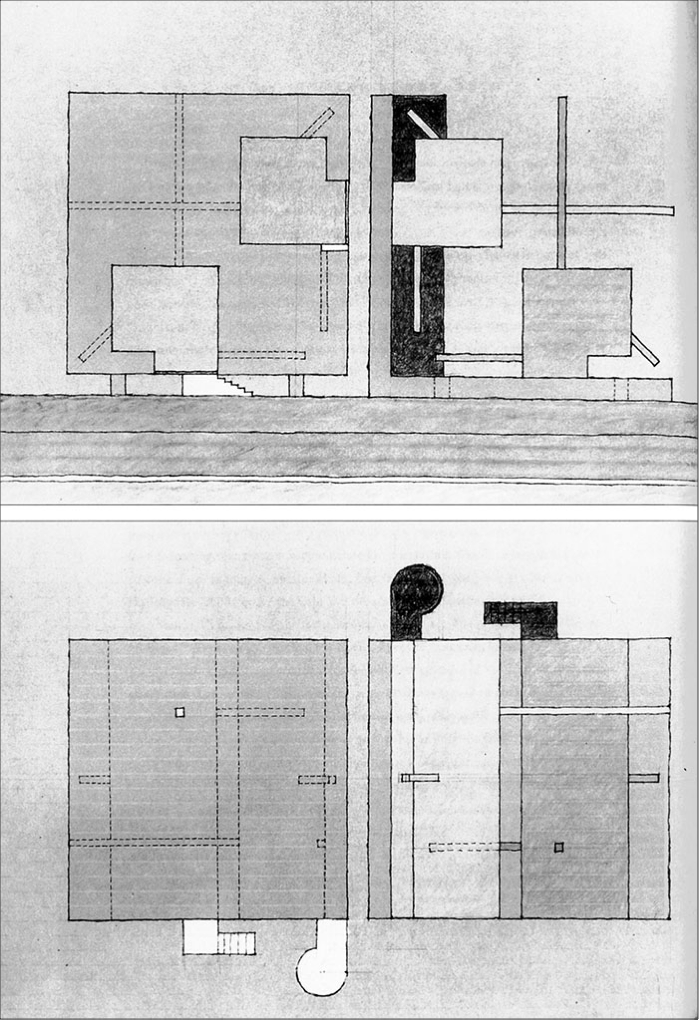 “Dilemma House,” Elevation, Section, and Plan, 1976.